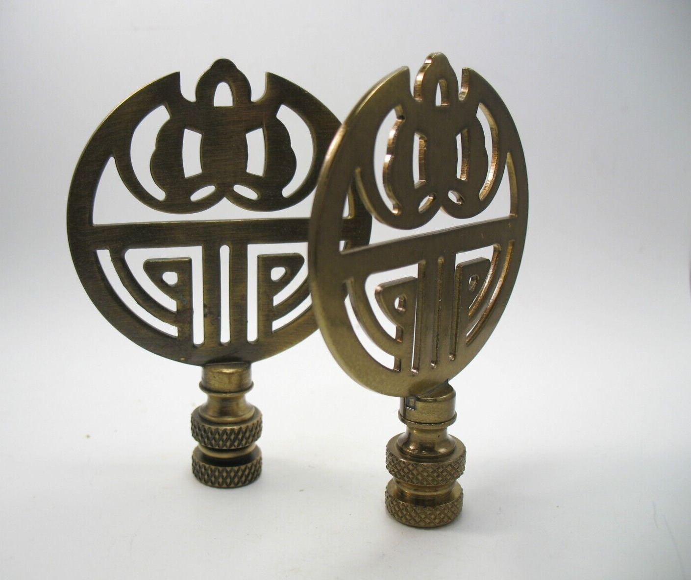 LAMP FINIAL Pair Flat Round Deco Disk Antiqued Brass T628