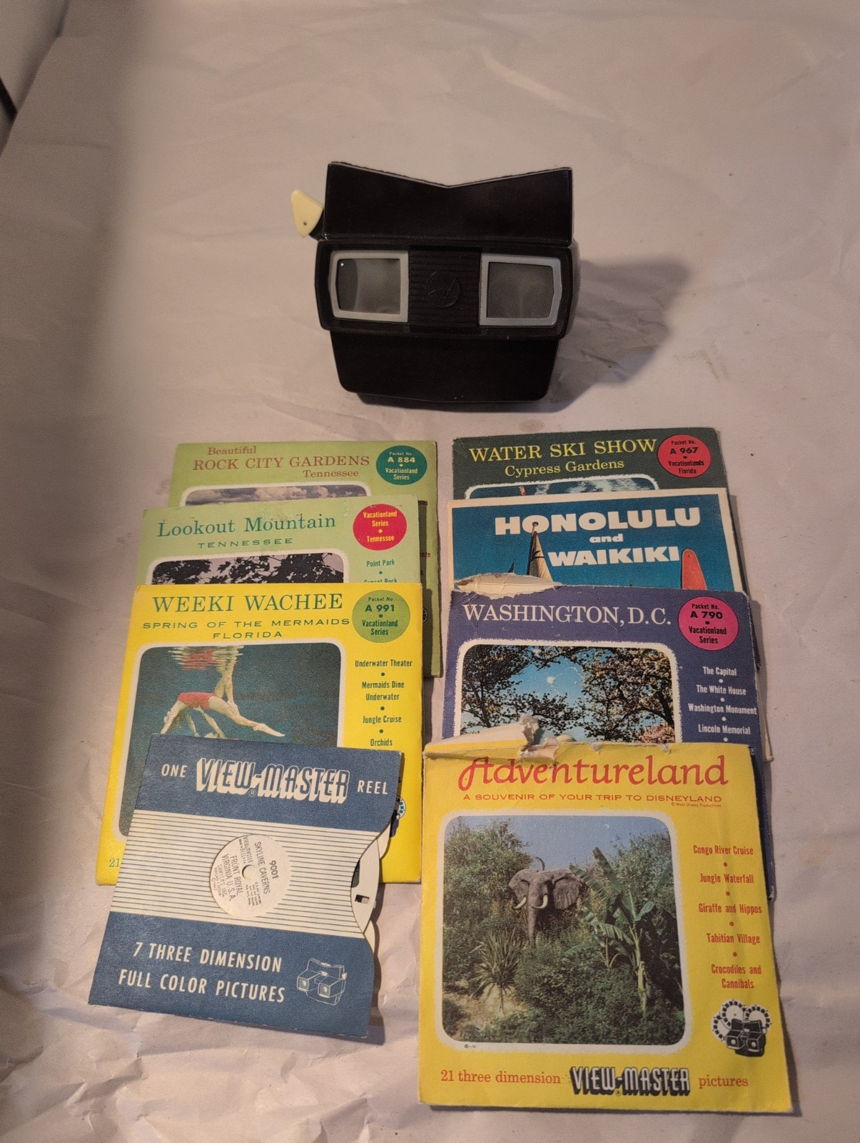 Vintage View-Master collection from the Sawyer’s era (roughly 1940s–1960s)