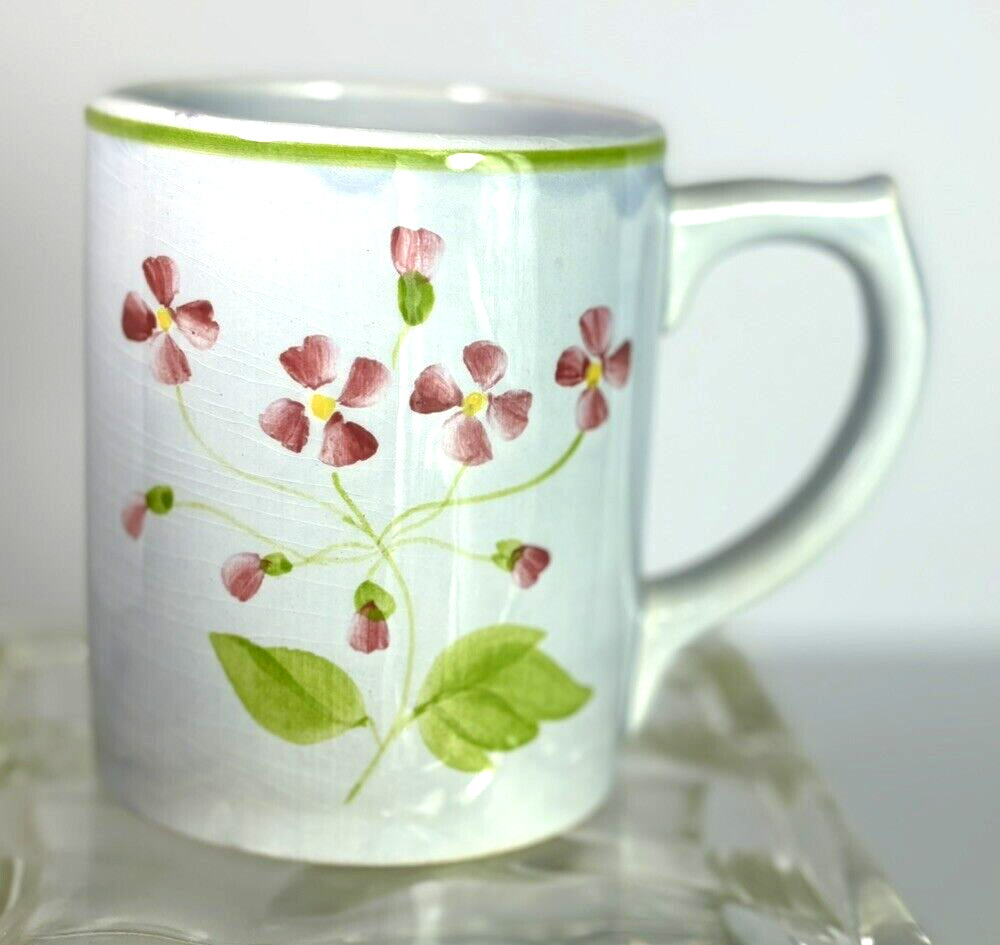 HTF Rare Longchamp France Mon Jardin Violets Hand Painted Coffee Mug Cup