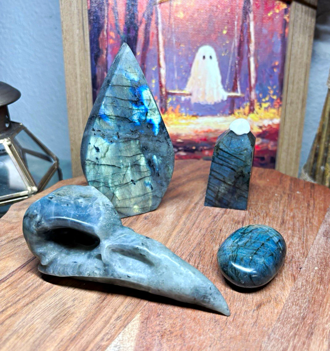 Flashy Labradorite 4pc Crystal Carving Set - High Quality