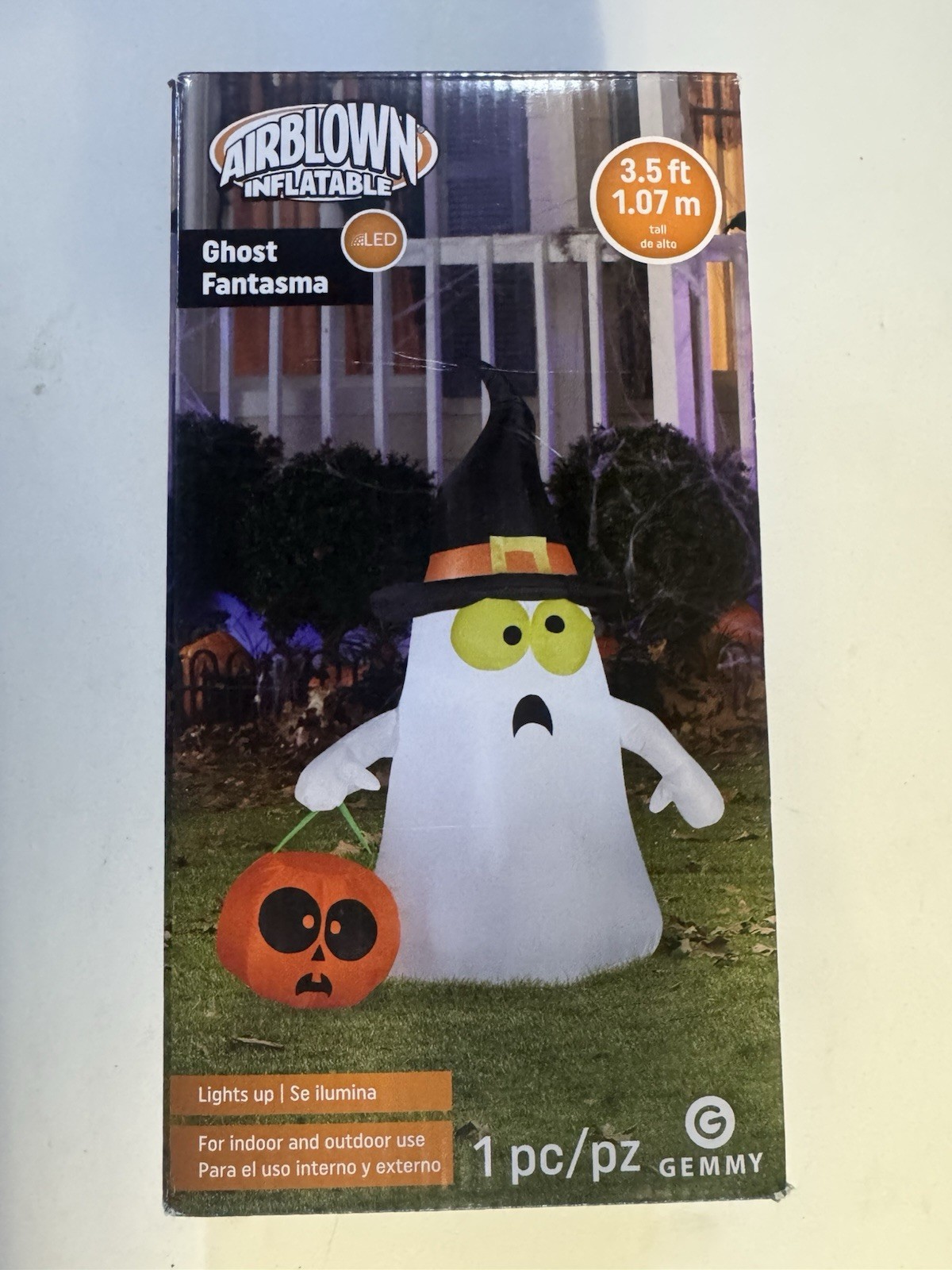 Gemmy Inflatable Halloween Ghost 3.5 ft w/ Pumpkin Basket Airblown Decor