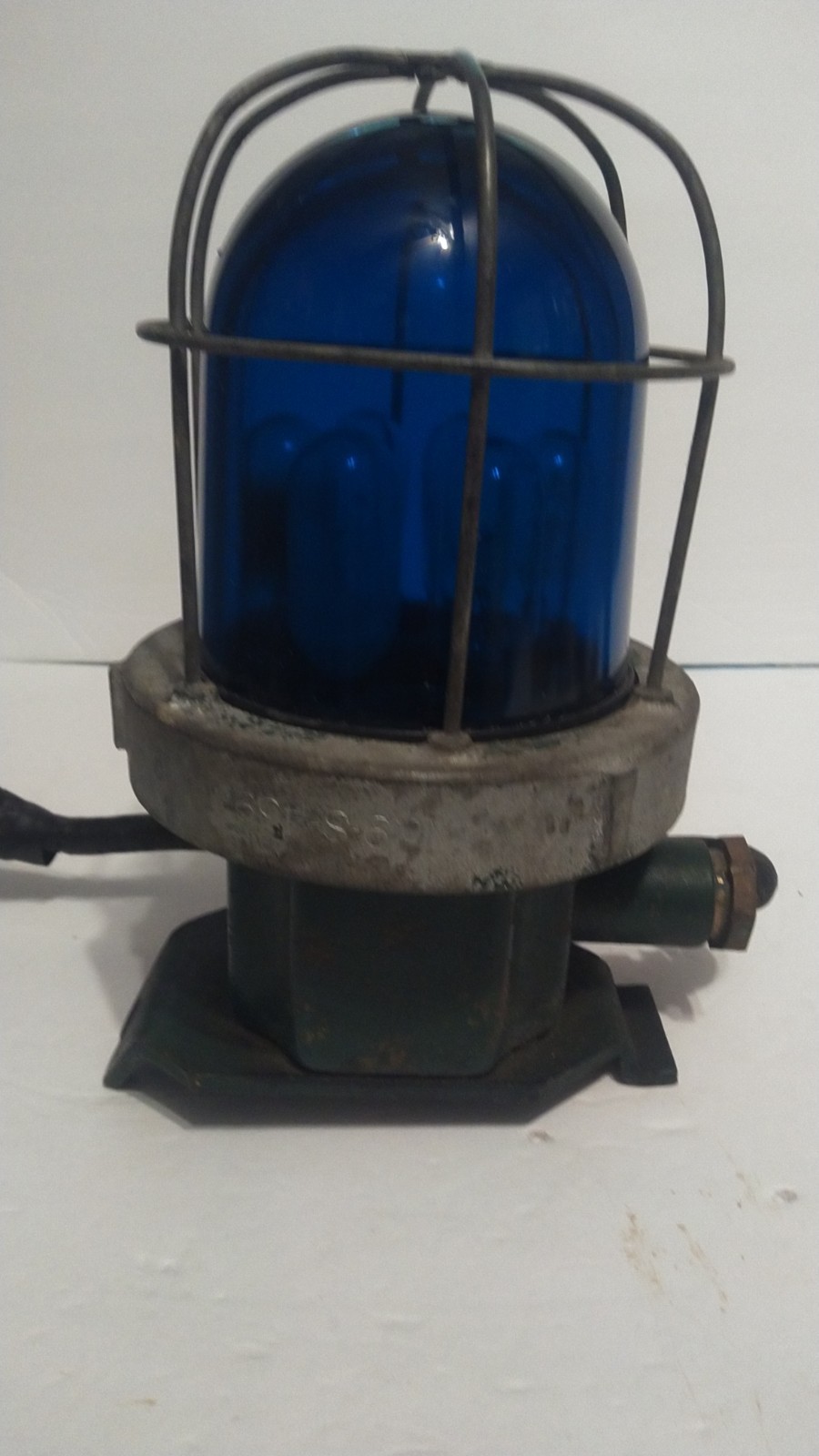 Vintage Railroad Track Car Cobalt Blue Cast Iron Safety Signal Light Electric 