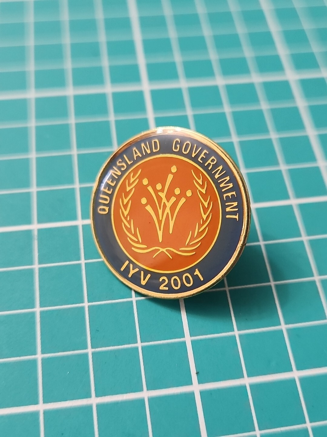 Vtg IYV 2001 Queensland Government Gold Tone Lapel Pin