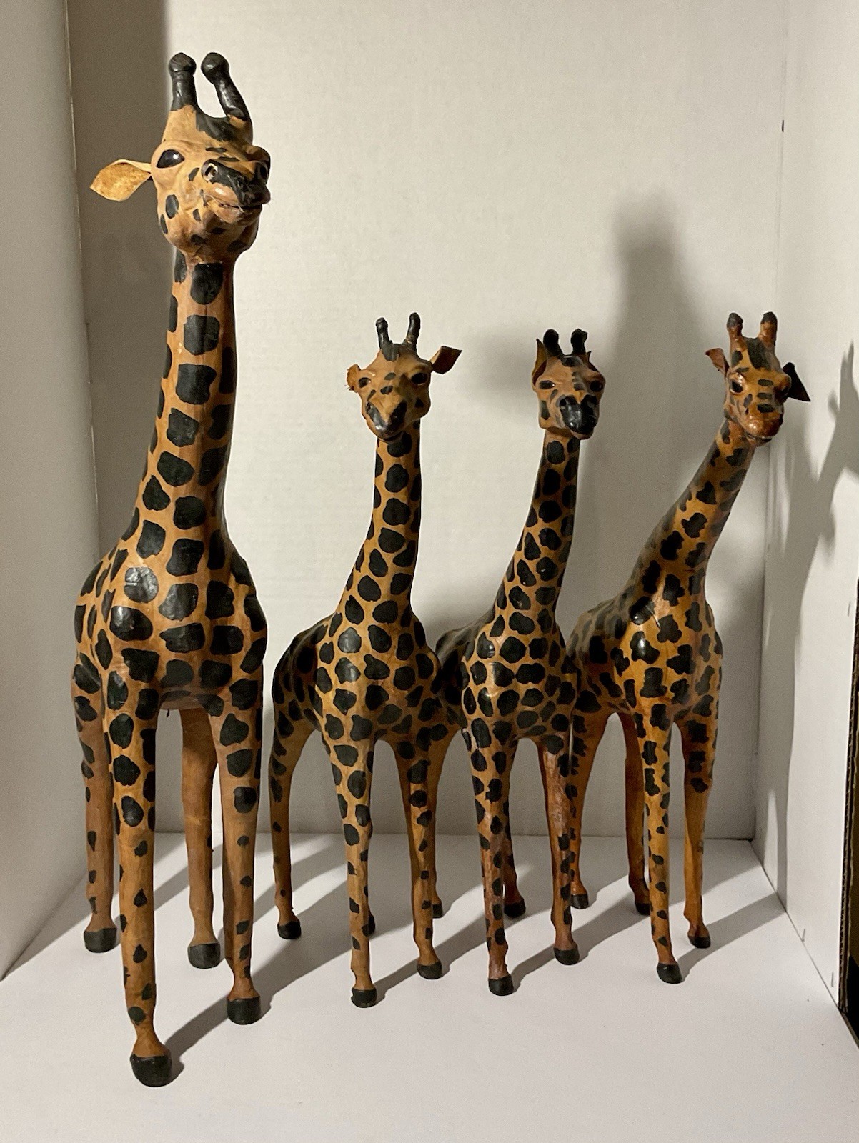 Vintage Leather Wrapped Giraffe Family Statues - Set of 4 (Mint Condition)
