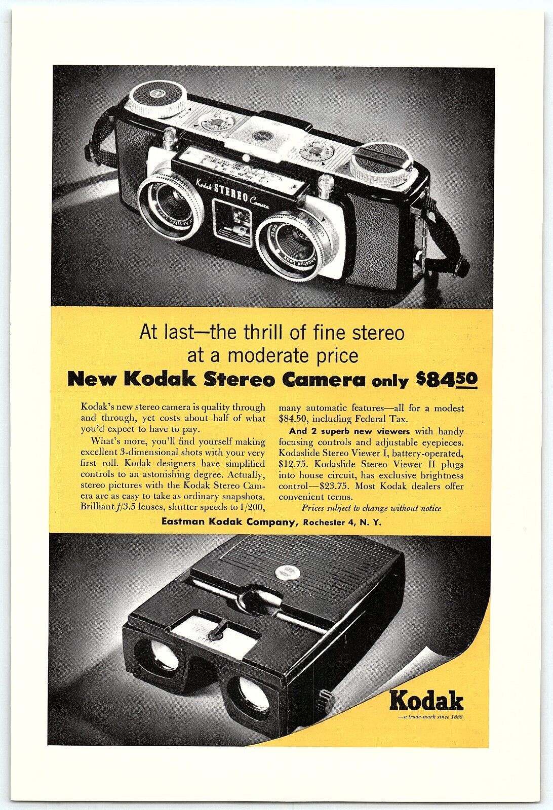 1940s KODAK NEW KODAK STEREO CAMERAS AND VIEWER FULL PAGE PRINT AD Z4366