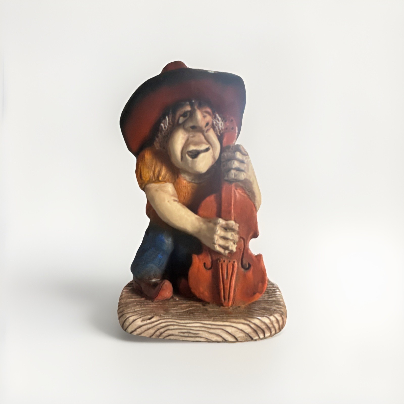 Western Americana Cowboy Figurine Playing Upright Bass/Cello w/ COA 