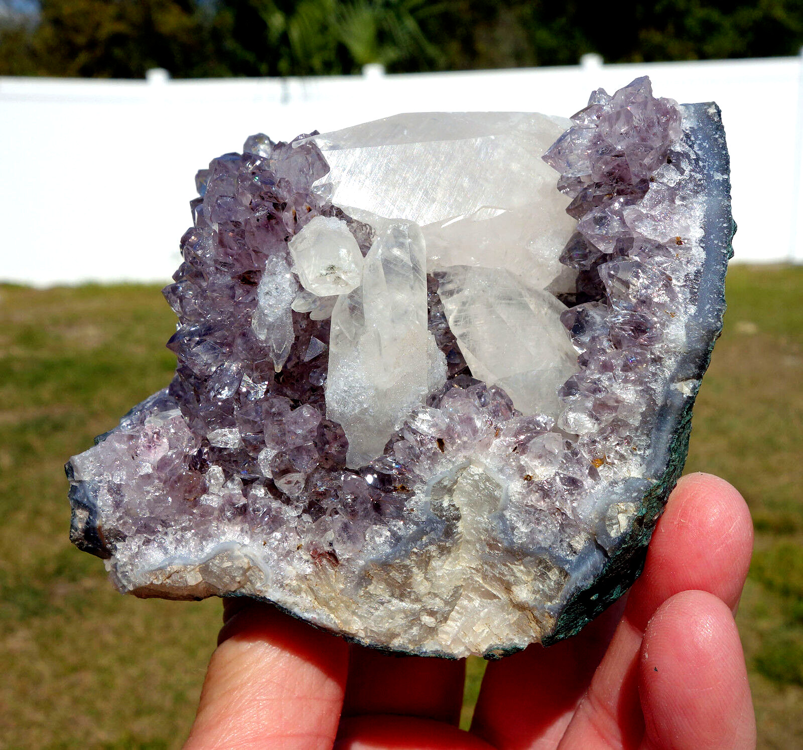 AMETHYST Crystal Point Stalactite Quartz with White DOGTOOTH Calcite For Sale