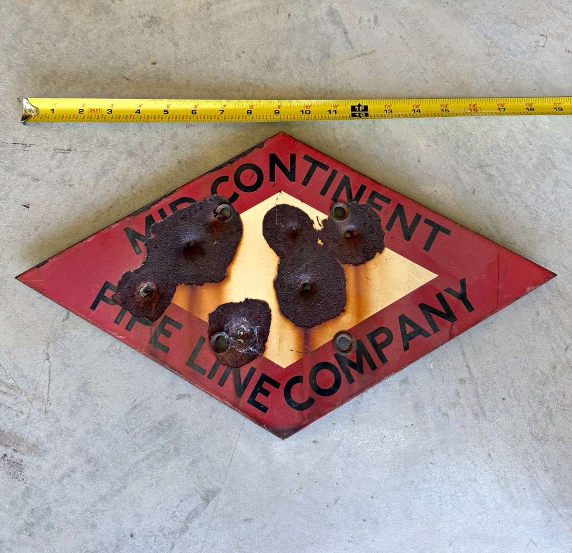 Mid-Continent Pipe Line Company Metal Sign Porcelain Vintage