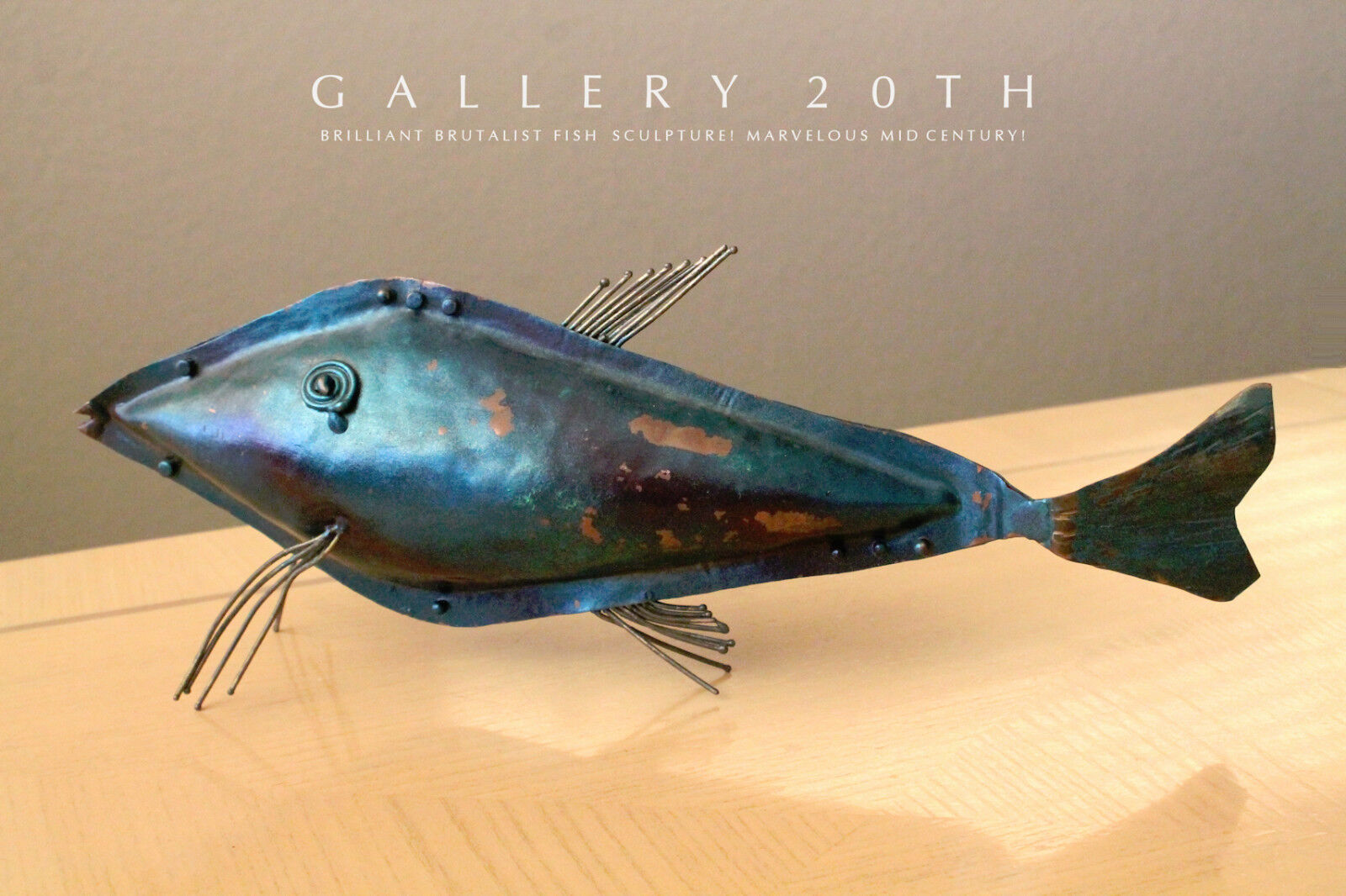 AWESOME MID CENTURY MODERN BRUTALIST FISH SCULPTURE VTG SEA 50'S BLUE GREEN