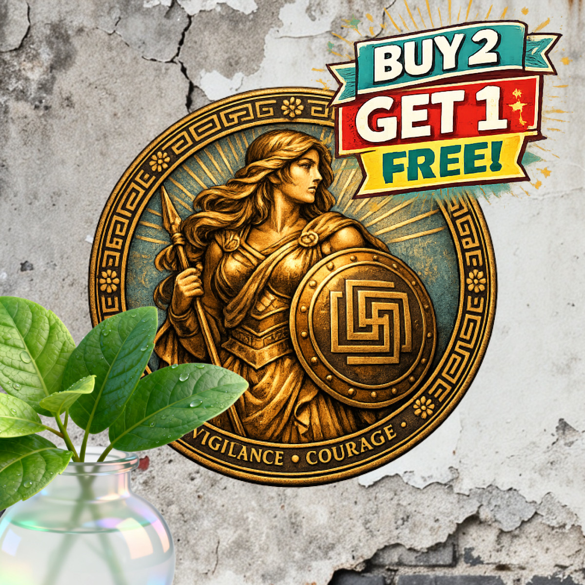 Goddess Athena Warrior Shield Sword Round Tin Sign 8x8 Mythology Metal Plaque
