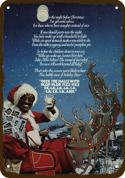 1979 ALKA SELTZER & SAMMY DAVIS JR Christmas Santa DECORATIVE REPLICA METAL SIGN
