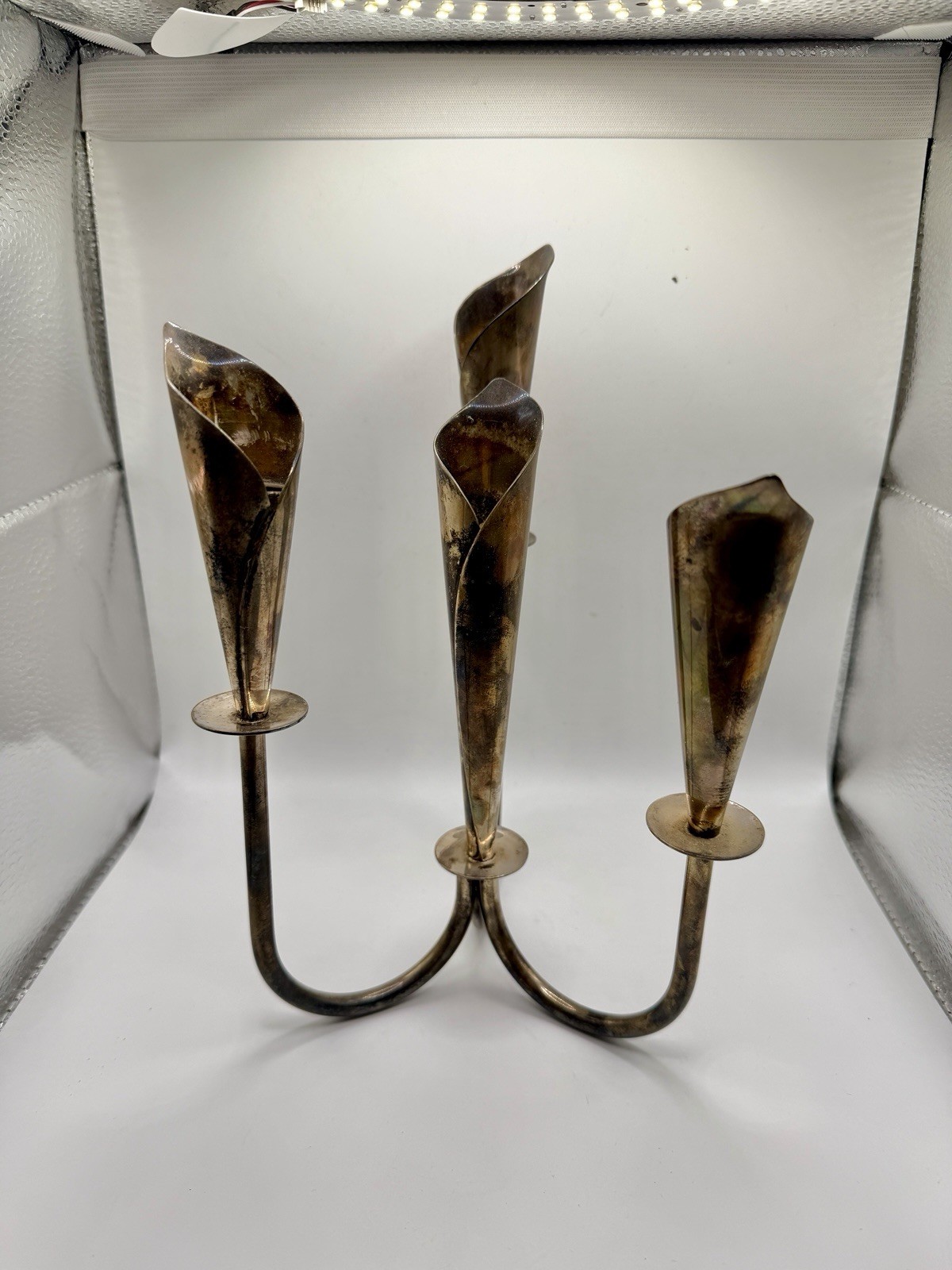 Vintage Hans Jensen Calla Lily Silver Plate 4 Arm Candle Holder MCM Denmark