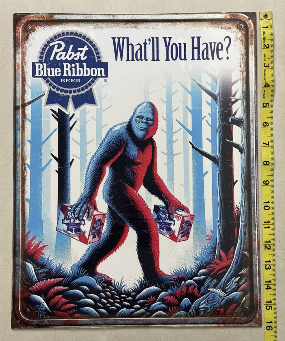 Pabst Blue Ribbon PBR Tin Sign Aluminum Bigfoot Garage Bar Man Cave 16 X 12.5