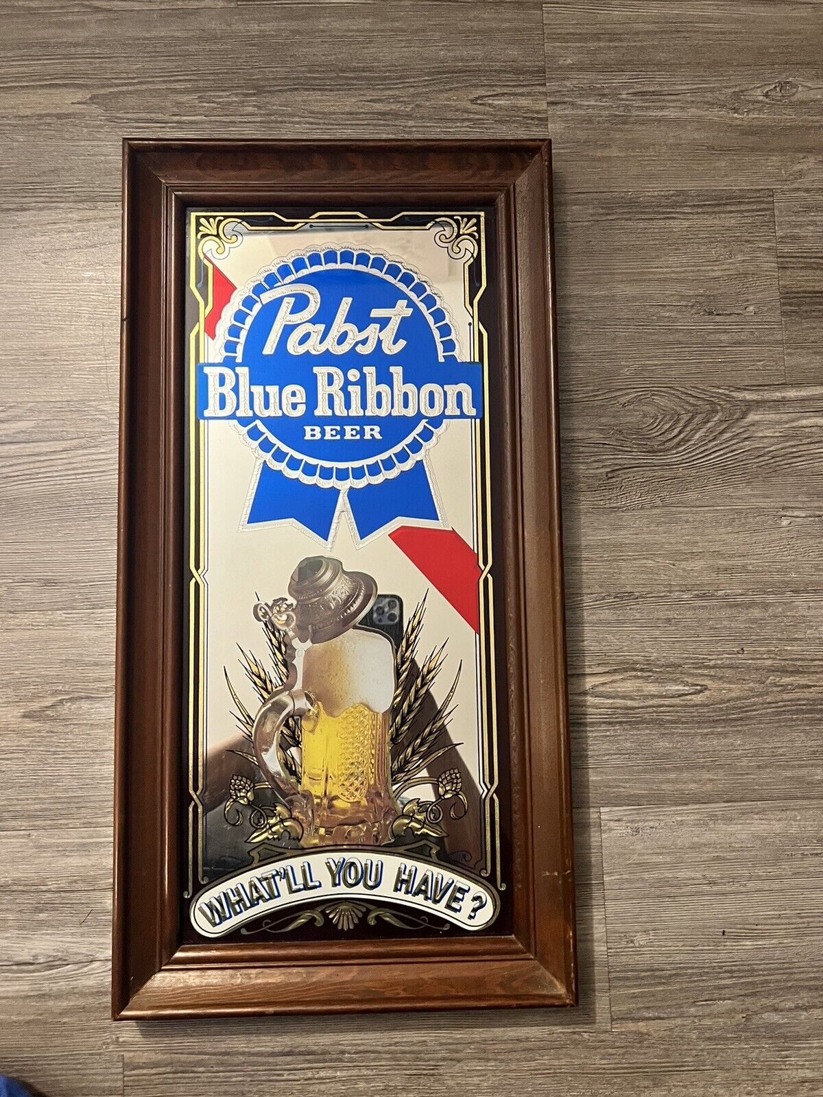 Vintage Original Pabst Blue Ribbon Beer Mirror Sign What’ll You Have?