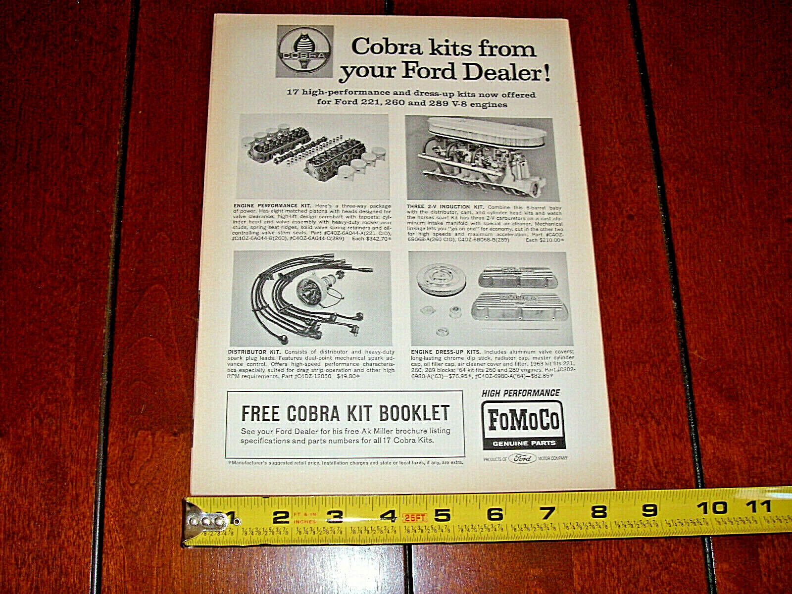COBRA KITS FORD HIGH PERFORMANCE ORIGINAL 1964 AD