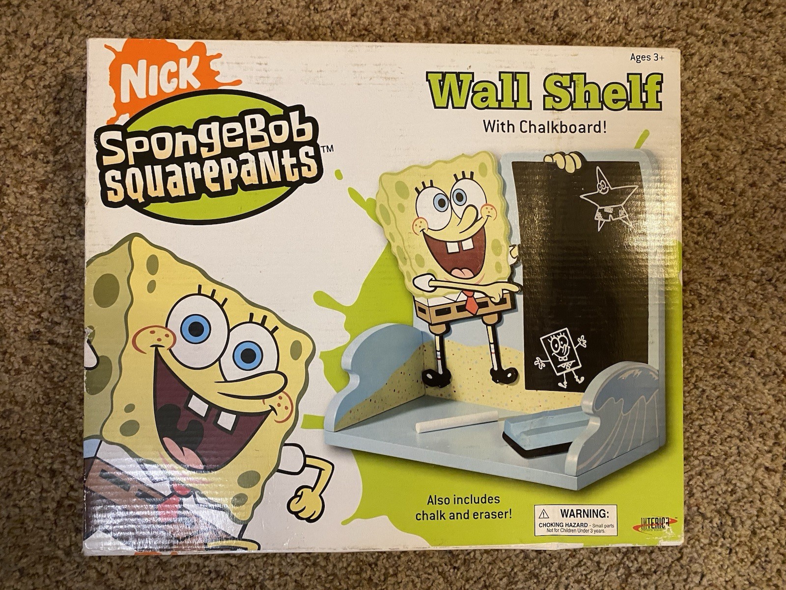 VTG 2004 Nickelodeon SpongeBob SquarePants Wall Shelf with Chalkboard Set NIB