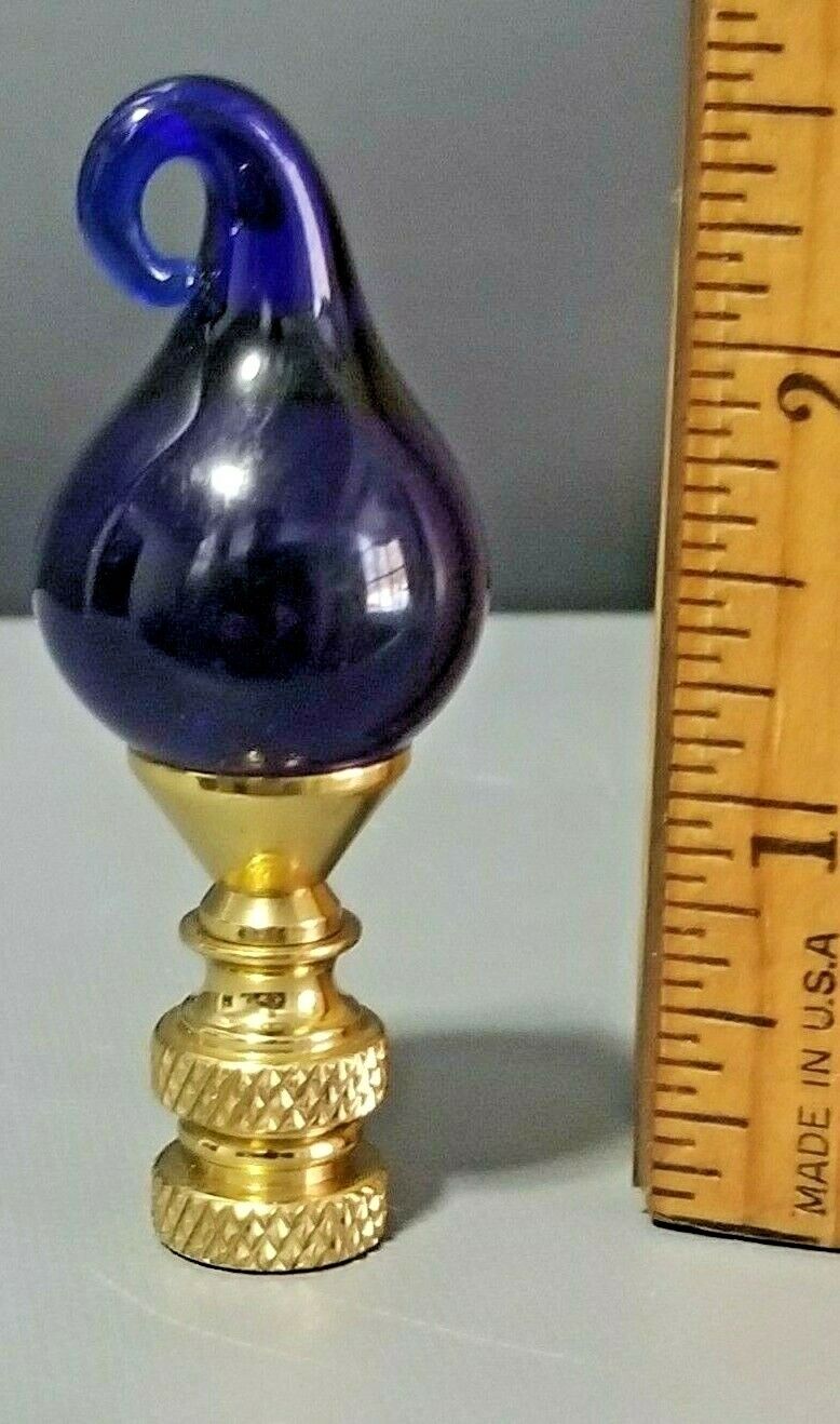 Cobalt Blue Drop Abstract Art Glass  Brass Base Lamp Finial 2.5\'\' High #DA1