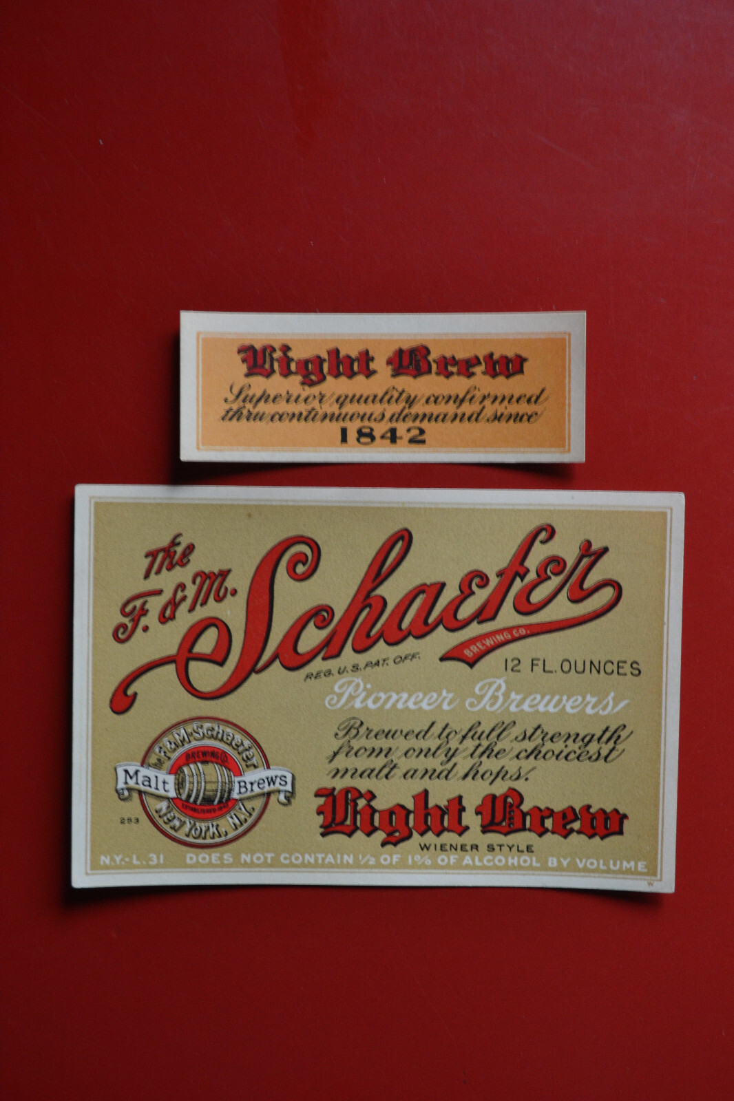 1900's - 1910's F & M Schaefer Light Brew Beer Bottle & Neck Label