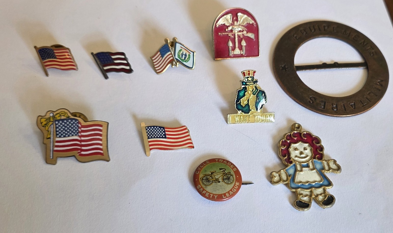 VTG Pin Back Estate Lot Sterling Silver US Flag Enamel Military Buckle Patriotic