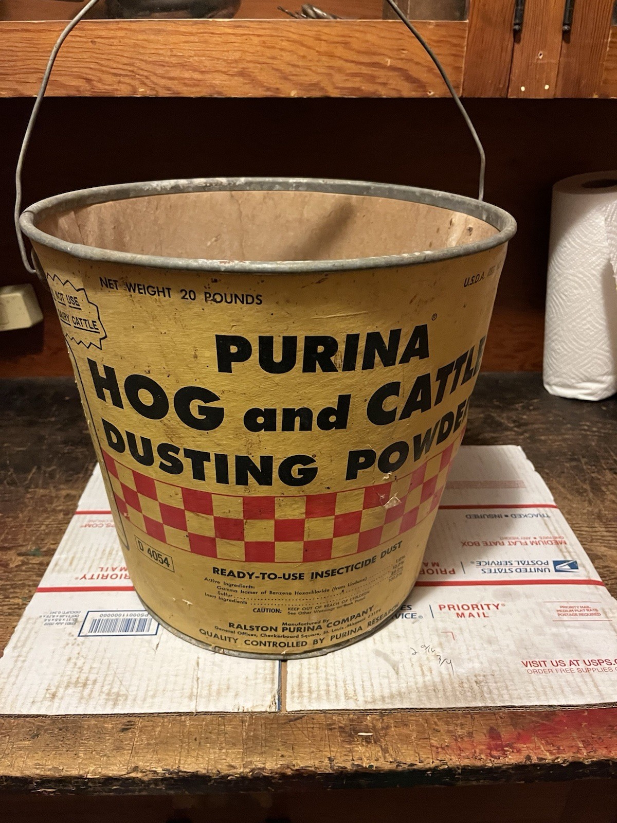 Vintage Purina Hog & Cattle Bucket  4 Or 5 Gallon Cardboard & Metal Hard To Find