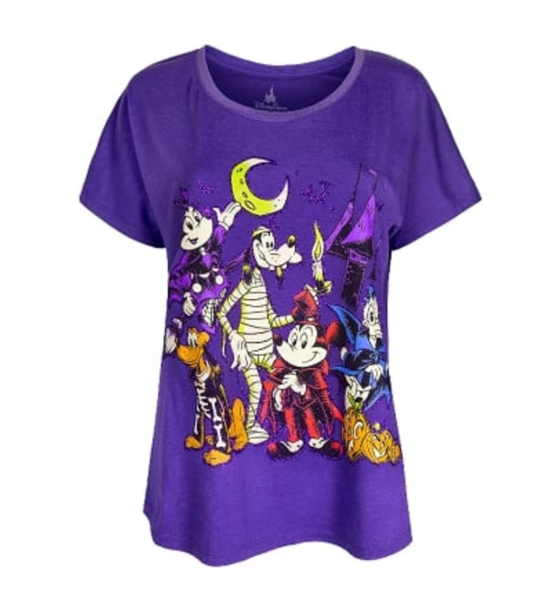 Disney Women\'s Shirt Sz 1X Halloween Mickey and Friends Purple & Glitter New XL