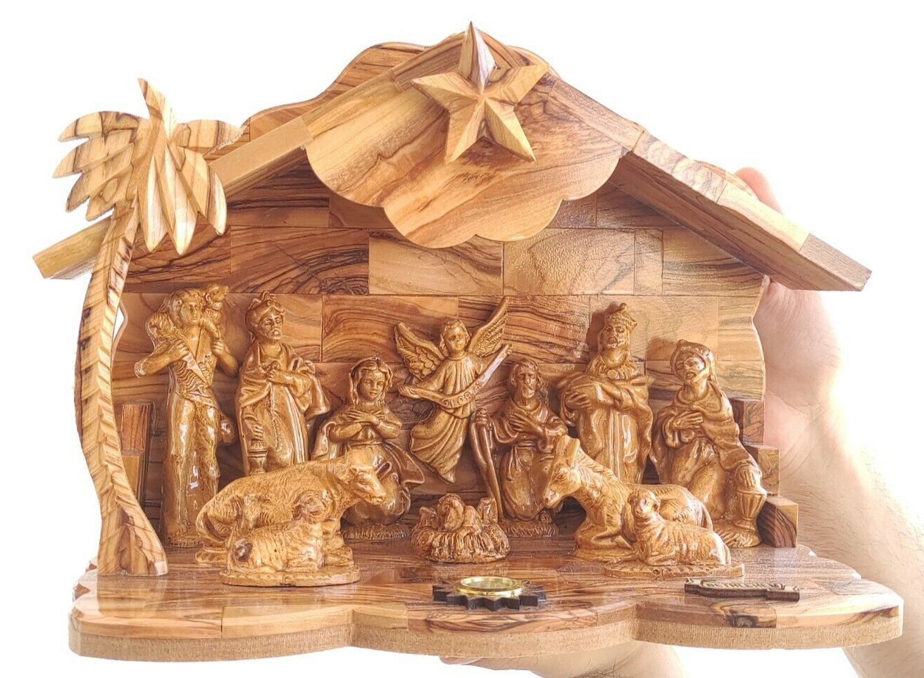 Musical Nativity Hand Made olive Wood Bethlehem Holy Land Christmas Gift Blessed