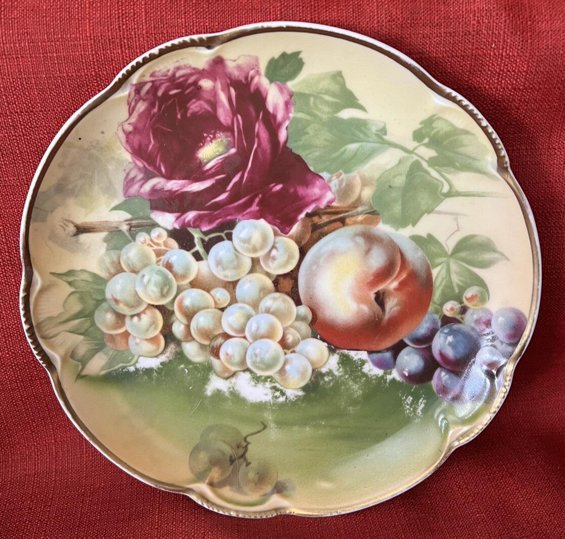 Antique JHR Bavaria Charlotte Hand Painted Still-life Plate Rose Grapes Peach Antique JHR Bavaria Charlotte Hand Painted Still-life Plate Rose Grapes Peach