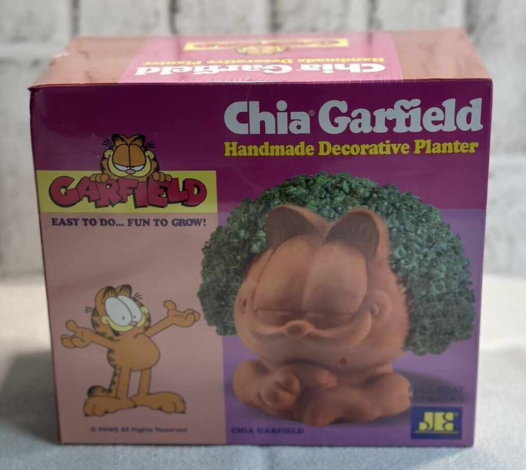Vintage Chia Pet Garfield - Handmade Decorative Pottery Planter SEALED