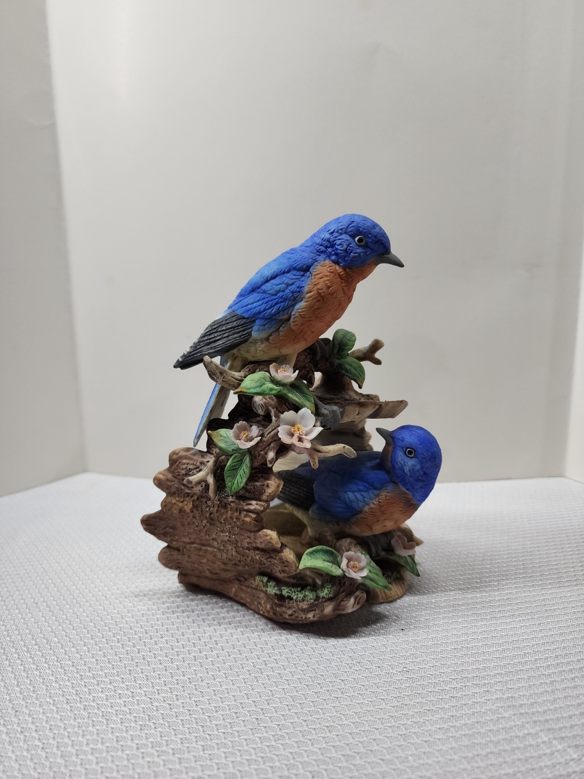 Vintage Porcelain Hand Painted Blue Bird On A Stump Figurine