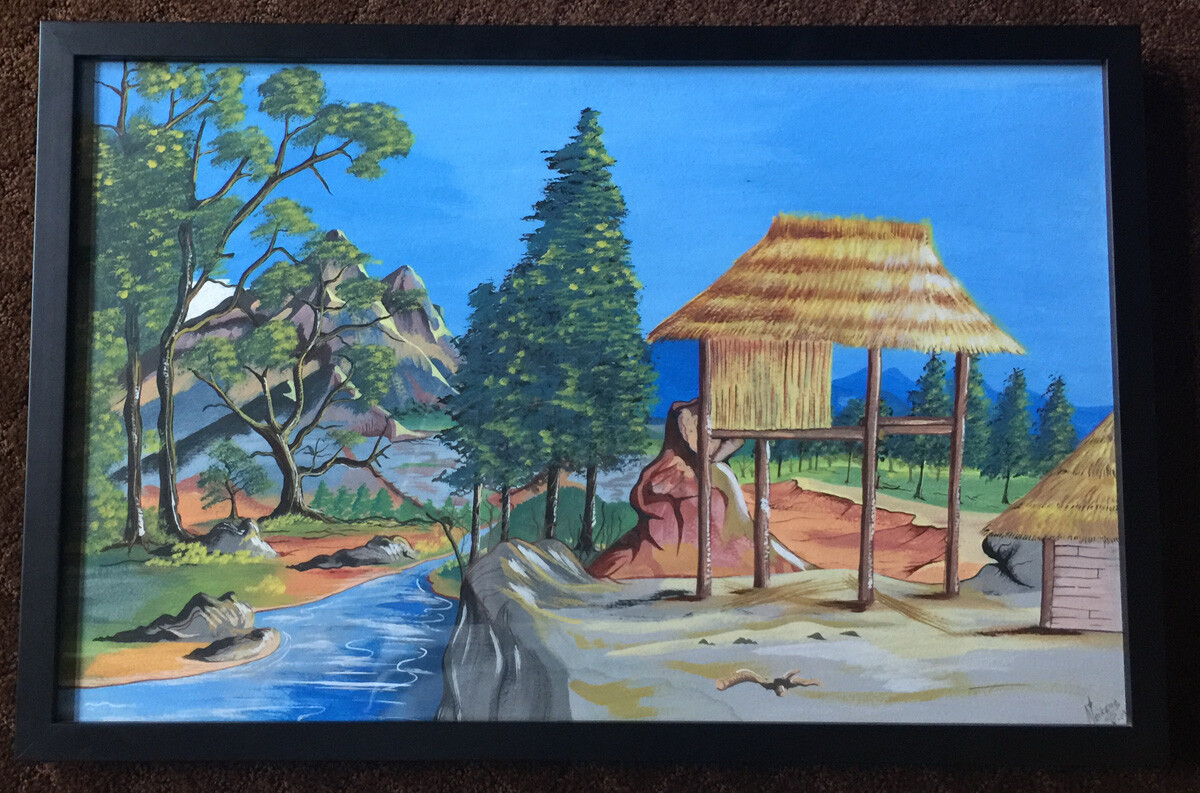 Huichol Original Painting Neikame Sierra Madre Village Mexico Acrylic 24\ Huichol Original Painting Neikame Sierra Madre Village Mexico Acrylic 24\