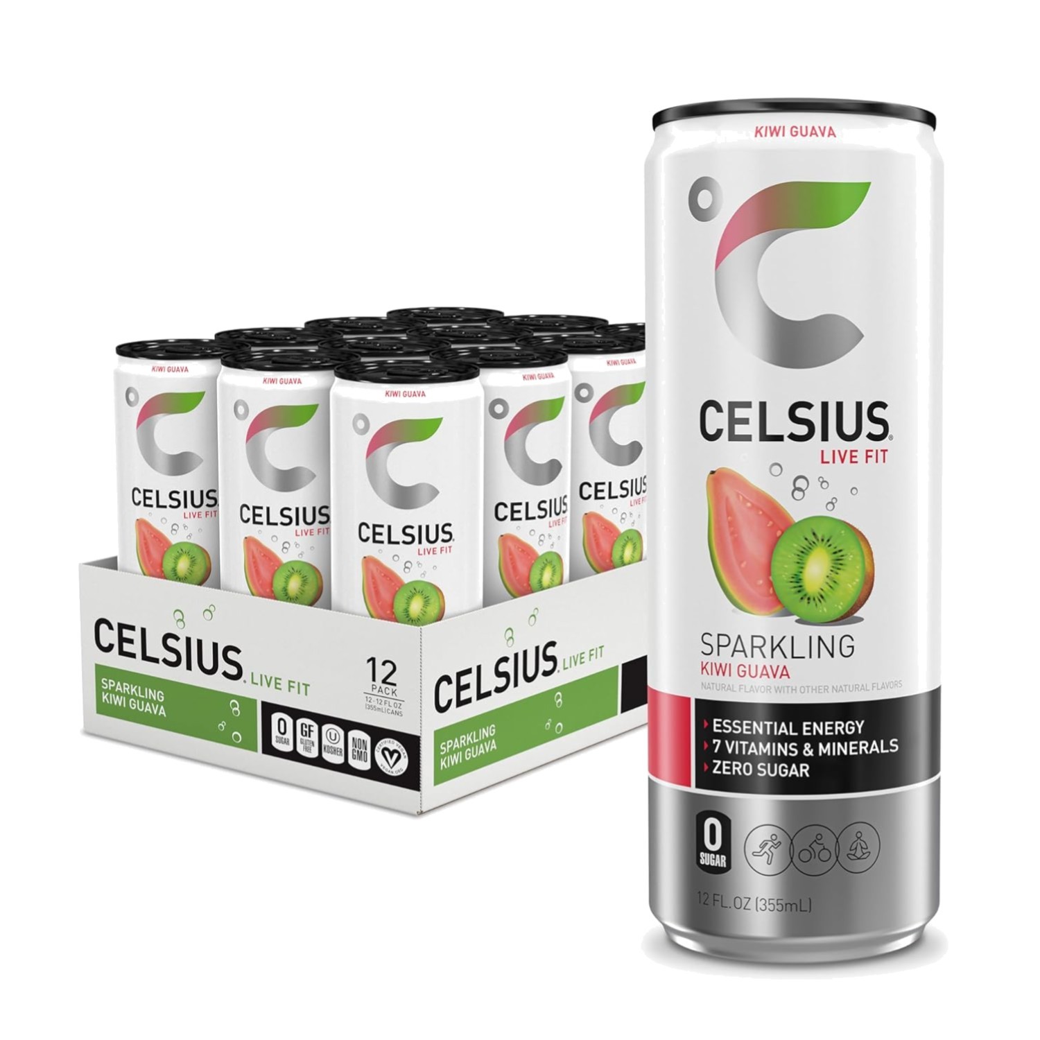Sparkling Kiwi Guava Energy Drink – Sugar-Free, 200mg Caffeine, Pack of 12 Sparkling Kiwi Guava Energy Drink – Sugar-Free, 200mg Caffeine, Pack of 12