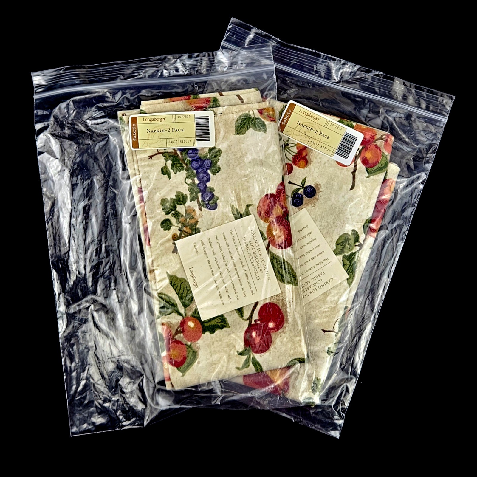 2 LONGABERGER FABRIC 2 PC NAPKIN SETS:  FRUIT MEDLEY