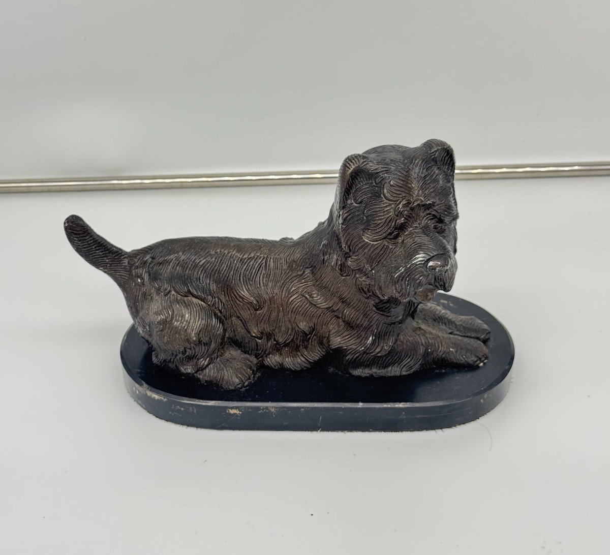 Bronze West Highland Cairn Norwich Terrier 12” Statue on Wood Base