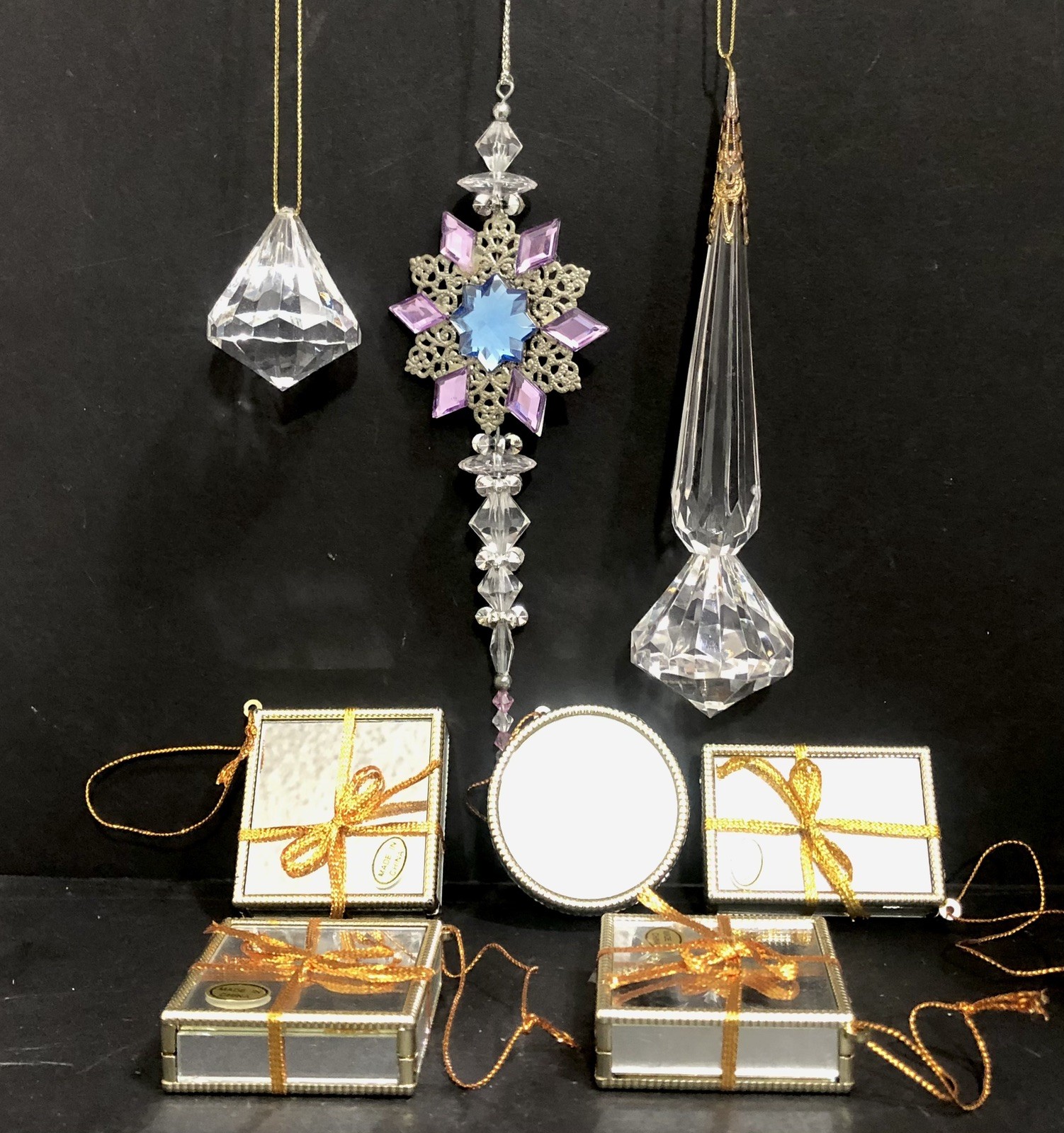 Vintage Mirror And Acrylic Christmas Ornaments Lot