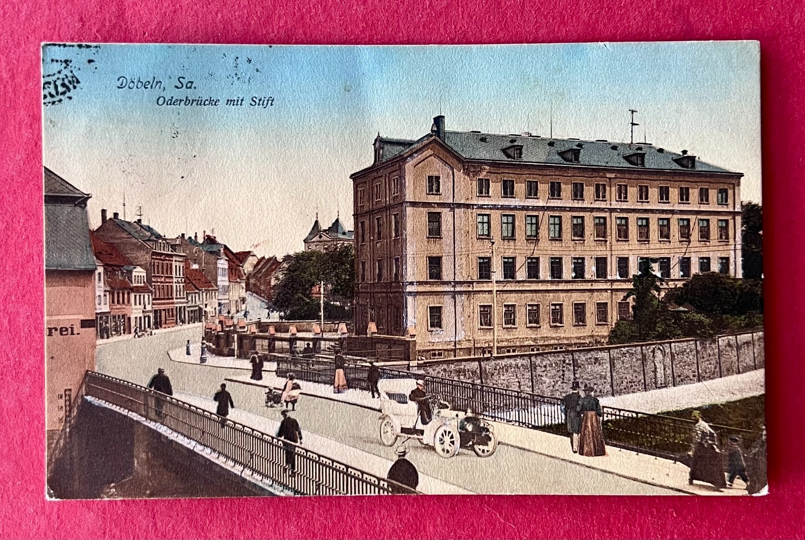 Postcard Döbeln 1924 Oberbrücke with automobile and pin (181379 Postcard Döbeln 1924 Oberbrücke with automobile and pin (181379