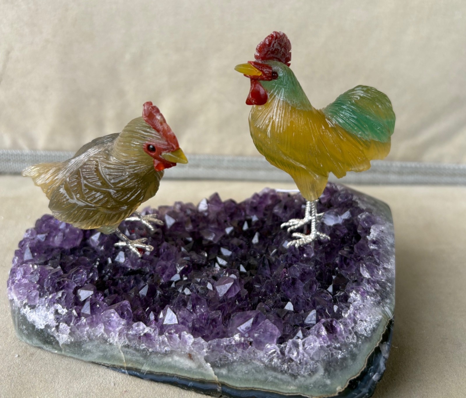 Rooster and Hen of Fluorite on Amethyst 5\