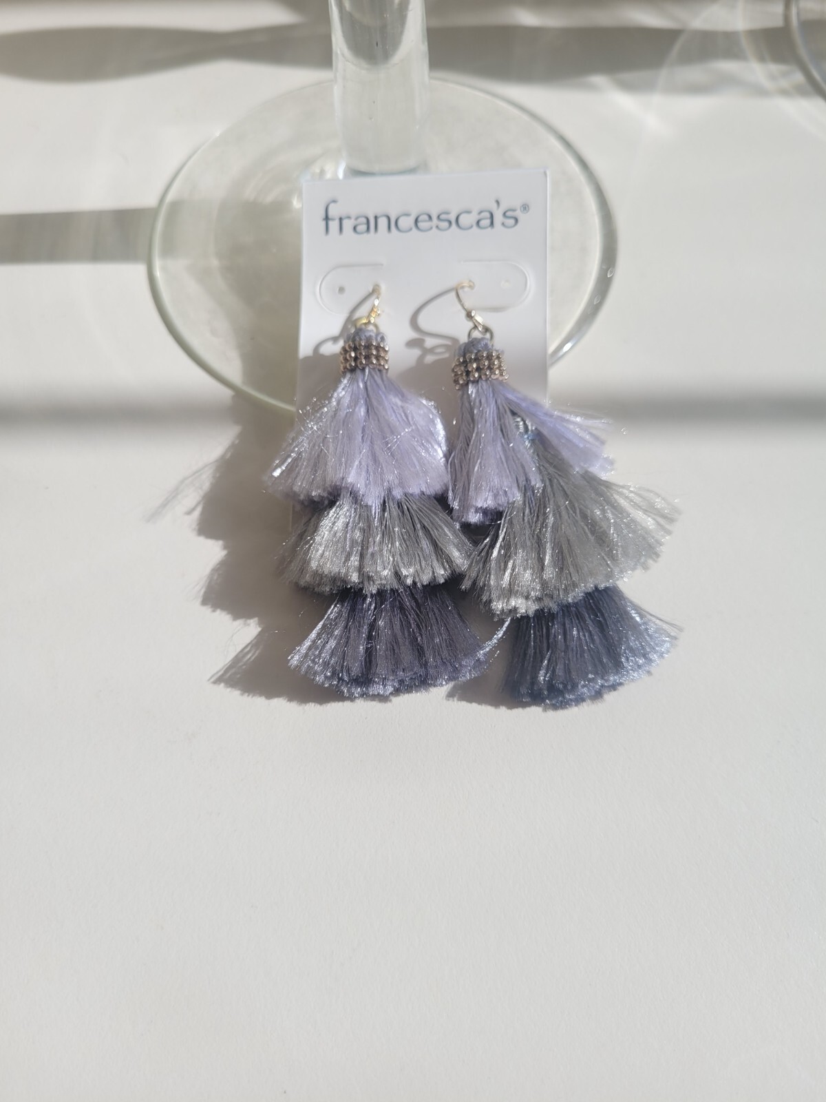 Francescas Statement Gray Green Hue Layer Tassel Earrings party Wedding school