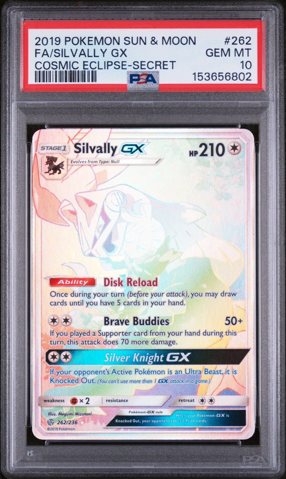 PSA 10 2019 POKEMON SUN & MOON COSMIC ECLIPSE #262 FA/SILVALLY GX COSMIC ECLIPSE