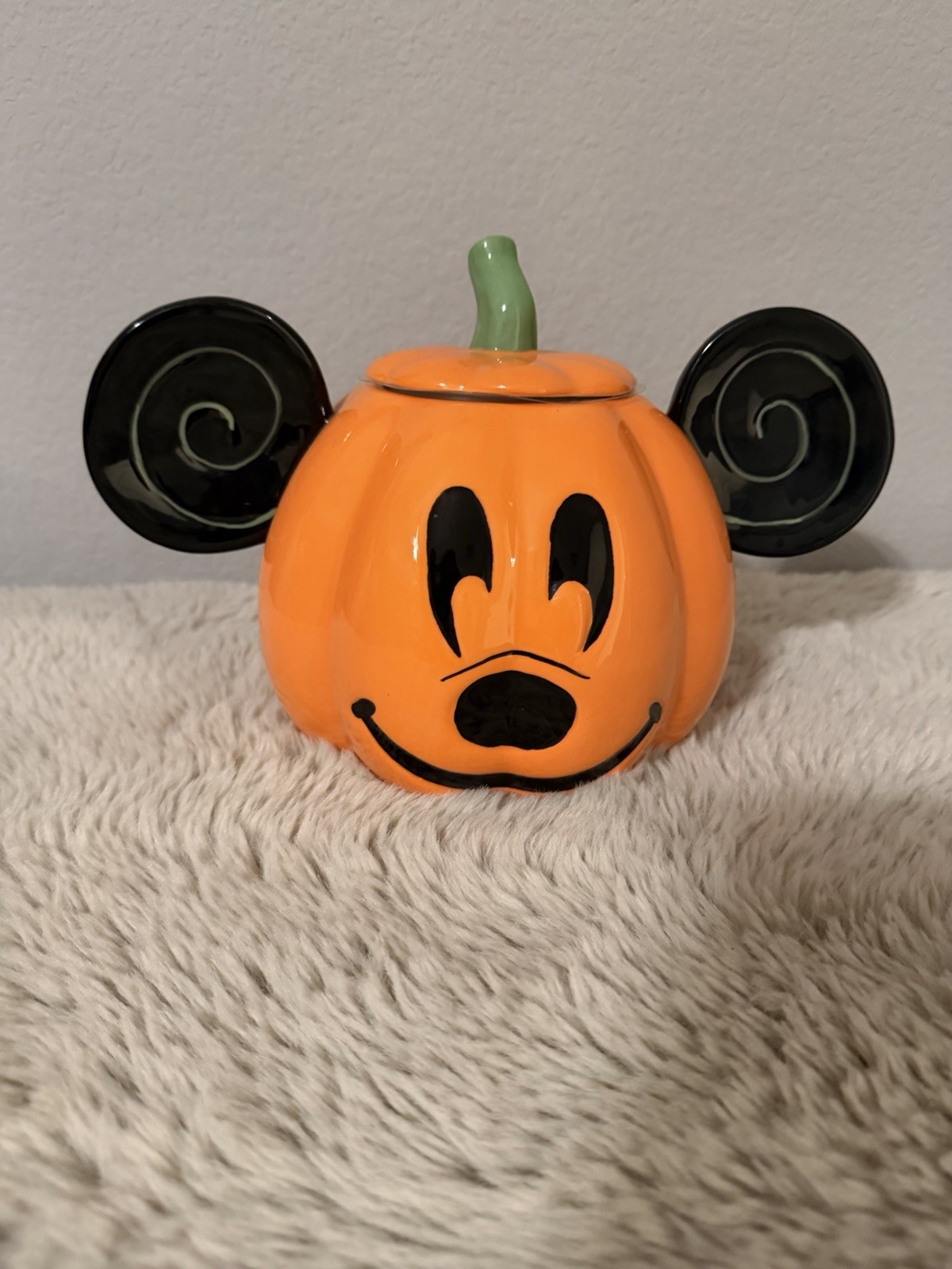Disney Mickey Mouse Halloween Pumpkin Ceramic Cookie Jar Canister NEW 