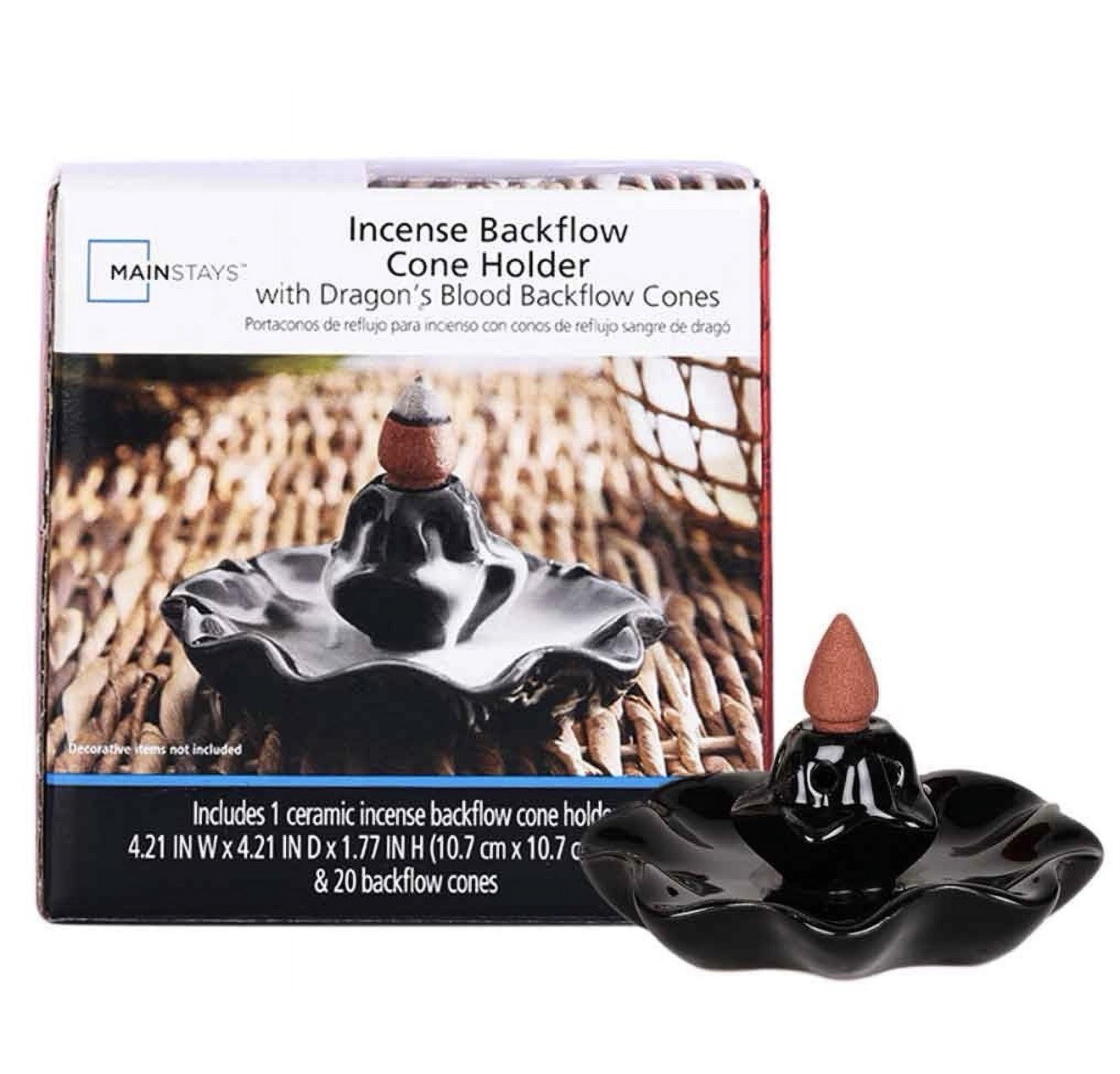 Mainstays Black Ceramic Backflow Cone Holder w/ Dragon’s Blood Cones (20)