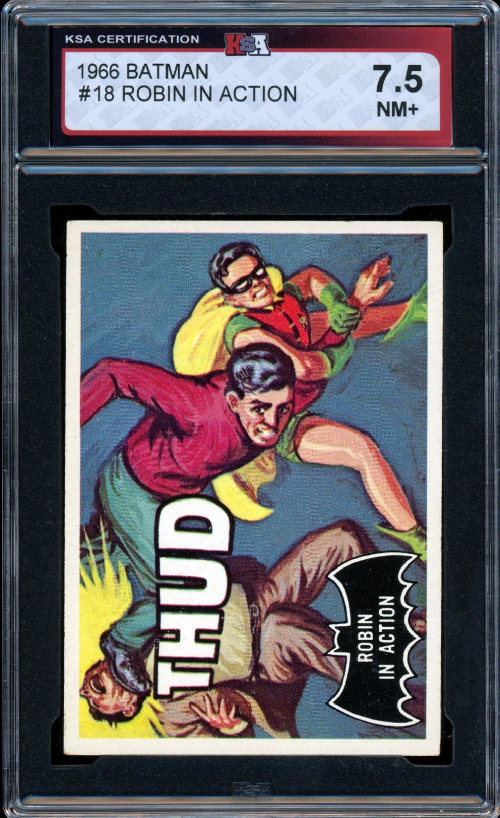 1966 TOPPS USA BATMAN BLACK BAT #18 Robin in Action KSA 7.5 NM+ Card 1966 TOPPS USA BATMAN BLACK BAT #18 Robin in Action KSA 7.5 NM+ Card