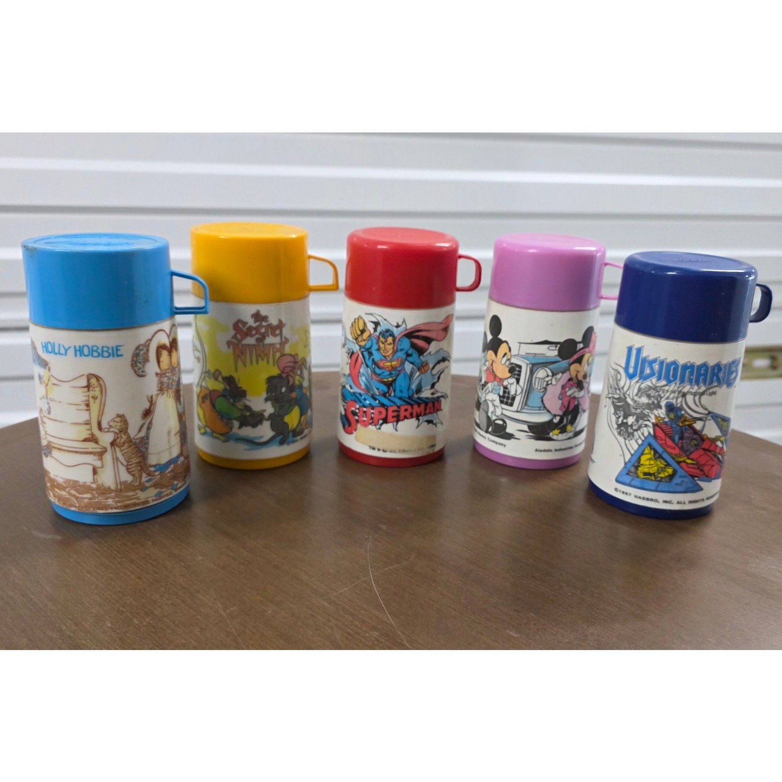 VTG 1979-87 Aladdin Thermos Lot 5 Superman Mickey NIMH Visionaries Holly Hobbie