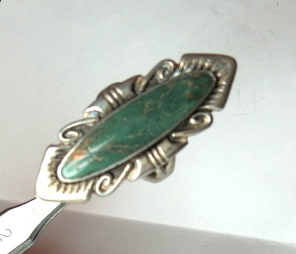 VTG WOMENS NAVAJO NATIVE AMERICAN RING 925 STERLING SILVER GREEN SZ 6.5 & 40mm