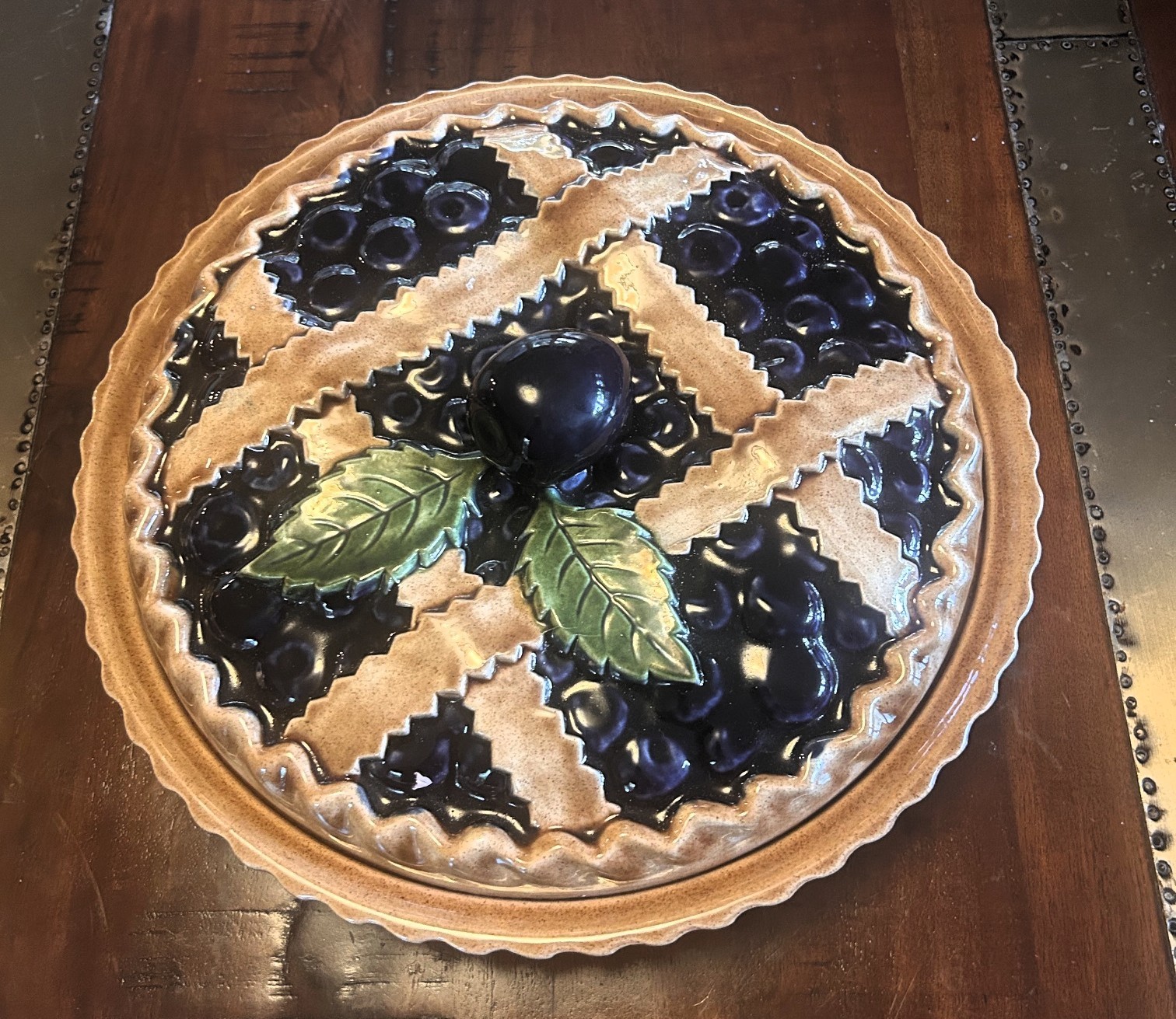Vintage Sanor Portuguese Ceramic Blueberry Pie Keeper \