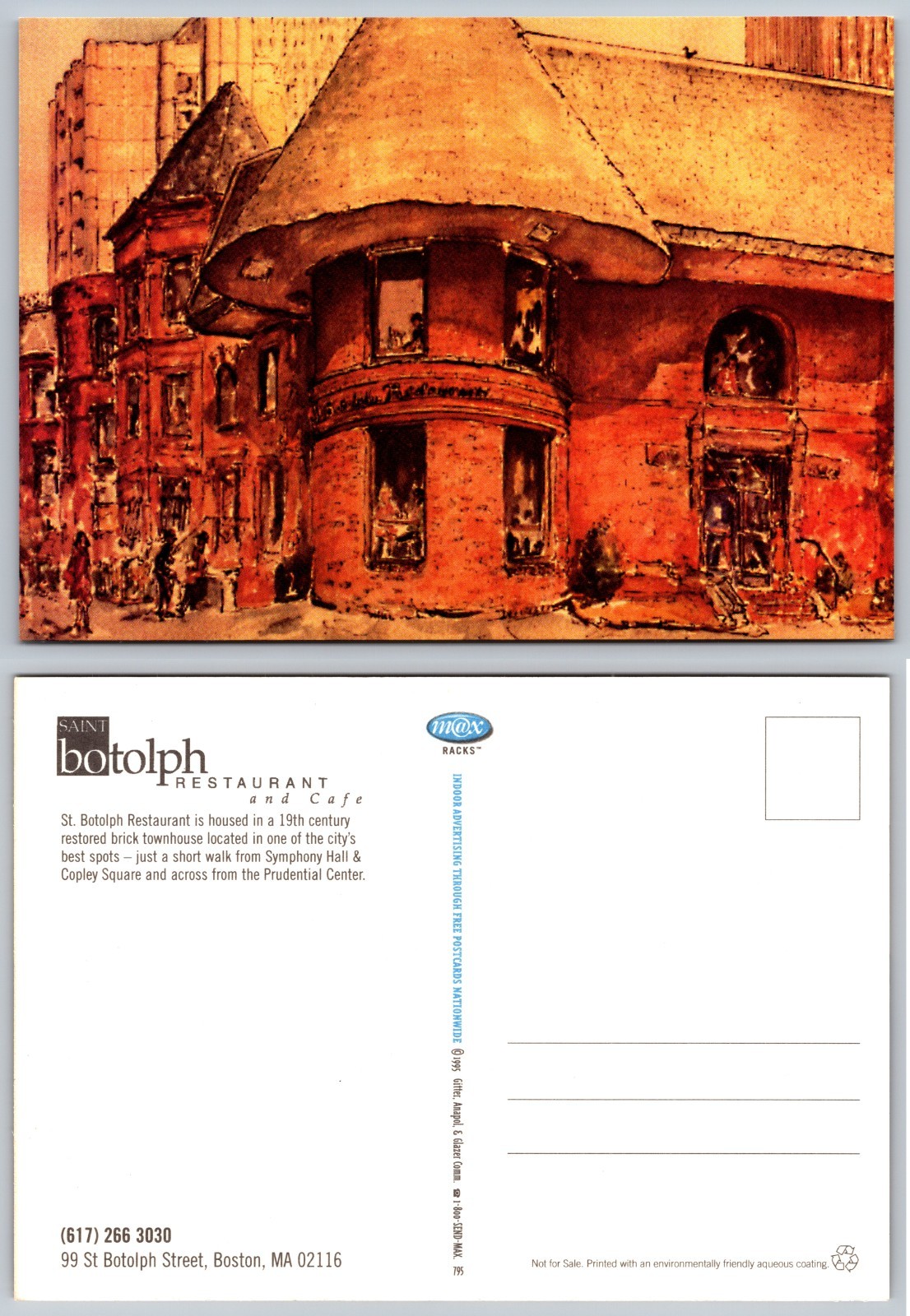 Continental Saint Botolph Restaurant Boston MA Postcard