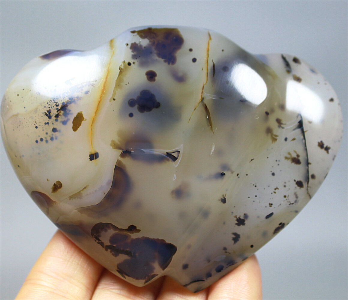 Natural Moss Agate Quartz Crystal with aquatic plant Gemstone Double Heart 221g