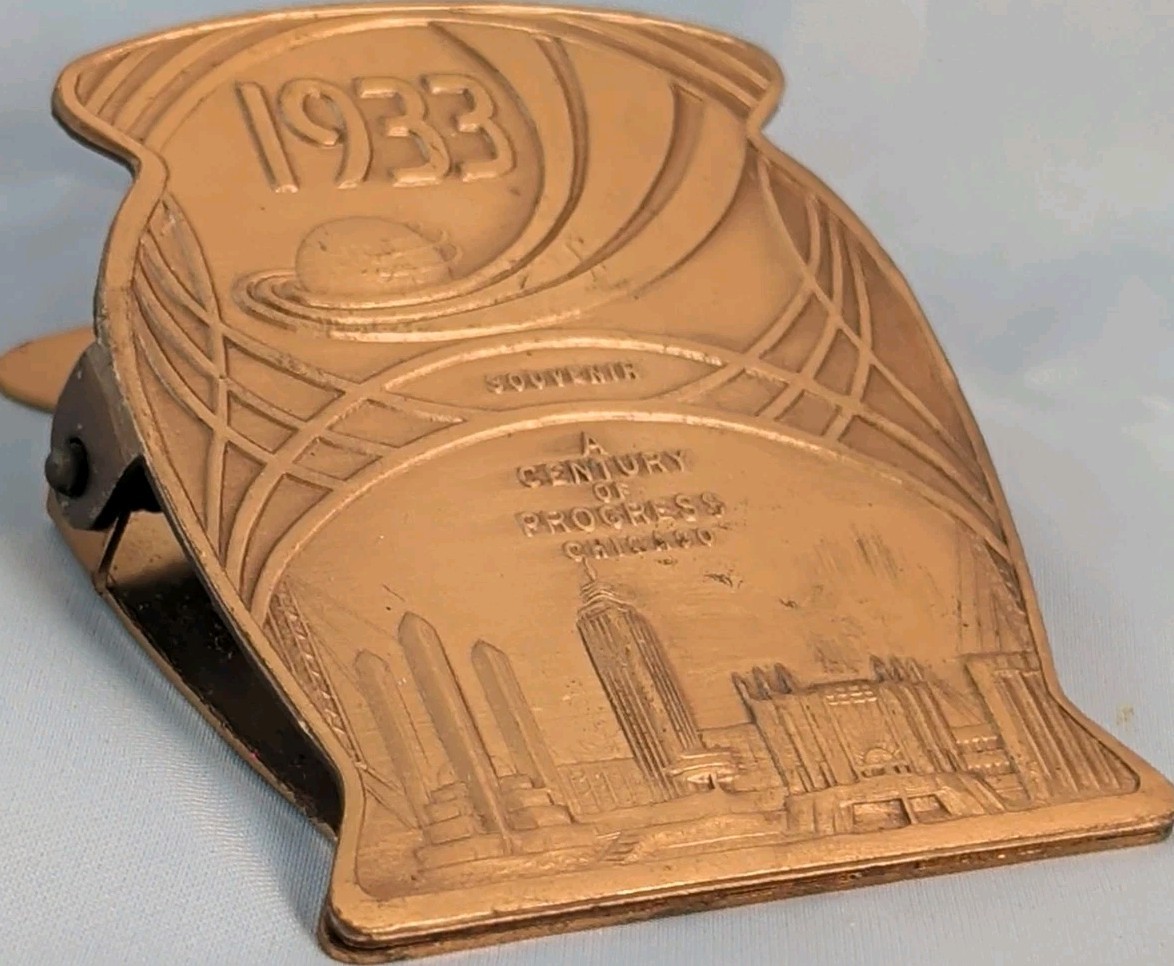 1933 A Century Of Progress Chicago World’s Fair Brass Souvenir Paper Clip 3\ 1933 A Century Of Progress Chicago World’s Fair Brass Souvenir Paper Clip 3\