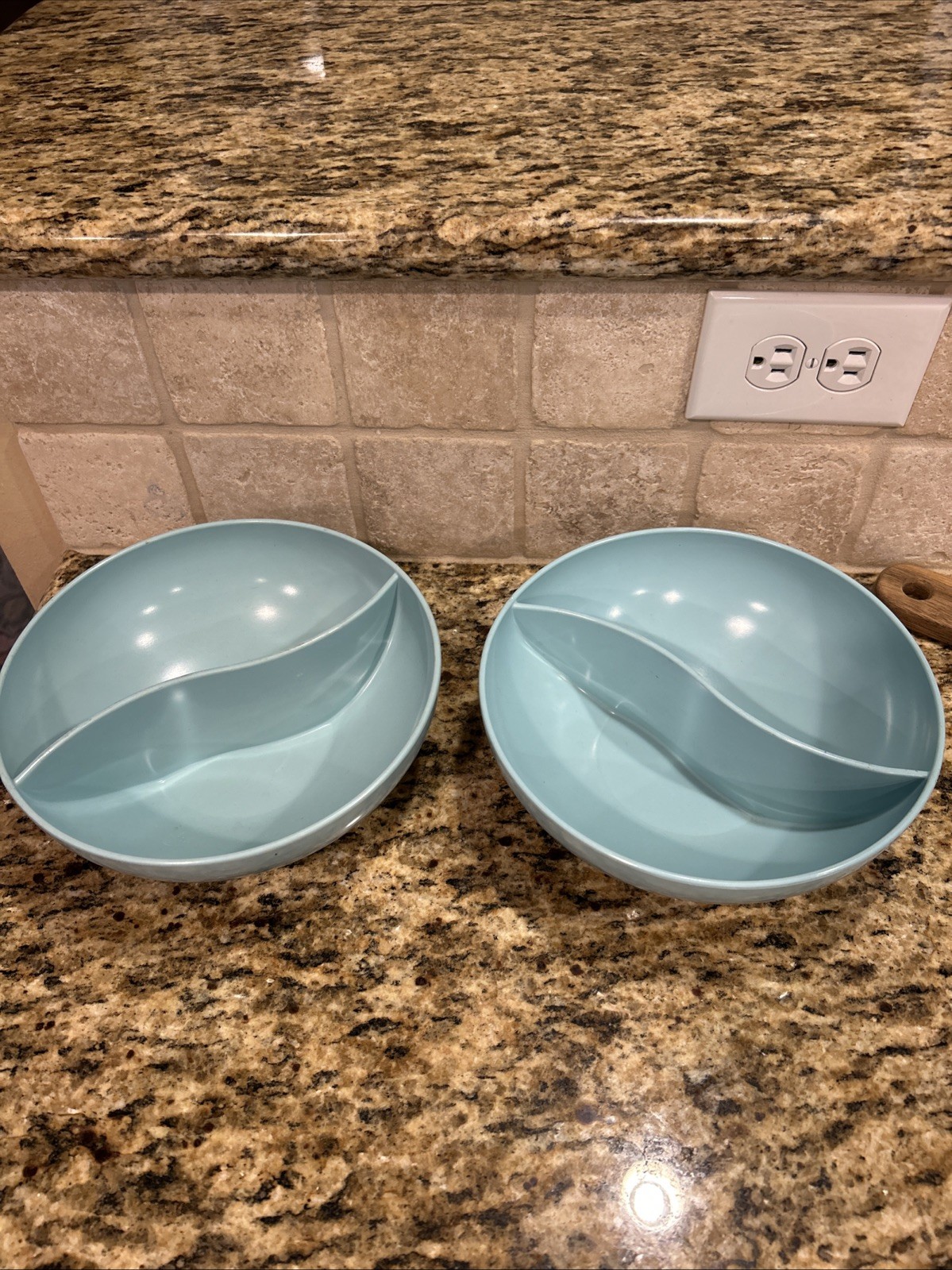 (2) Vintage Stetson Mel Mac Divided Serving Bowls Aqua Blue 9” Cottagecore