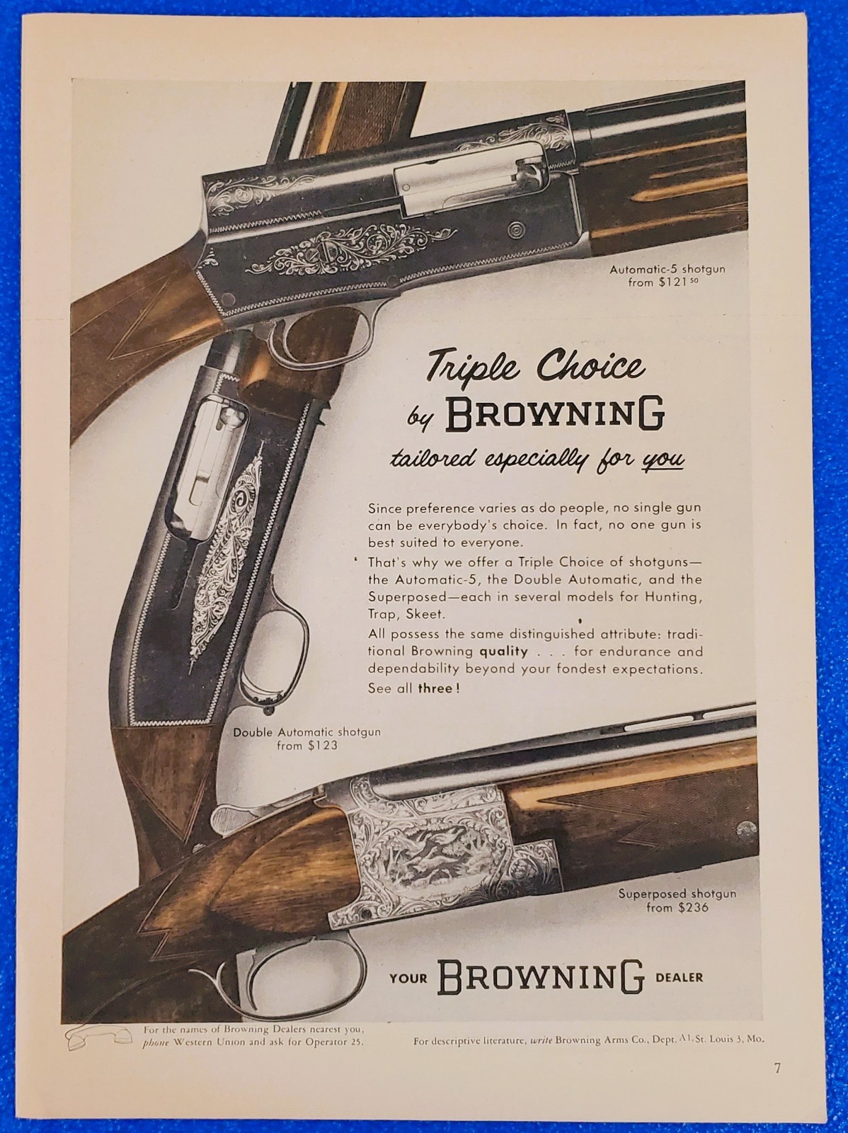 1956 Browning Automatic-5 Double Superposed Shotgun Skeet Trap Hunting Print Ad