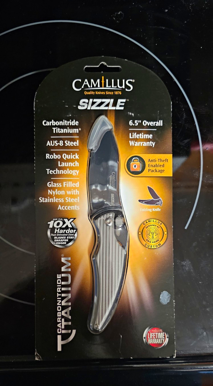 Camillus Sizzle AUS-8 Plain Edge Pocketknife Gray GFN Assisted Liner Lock